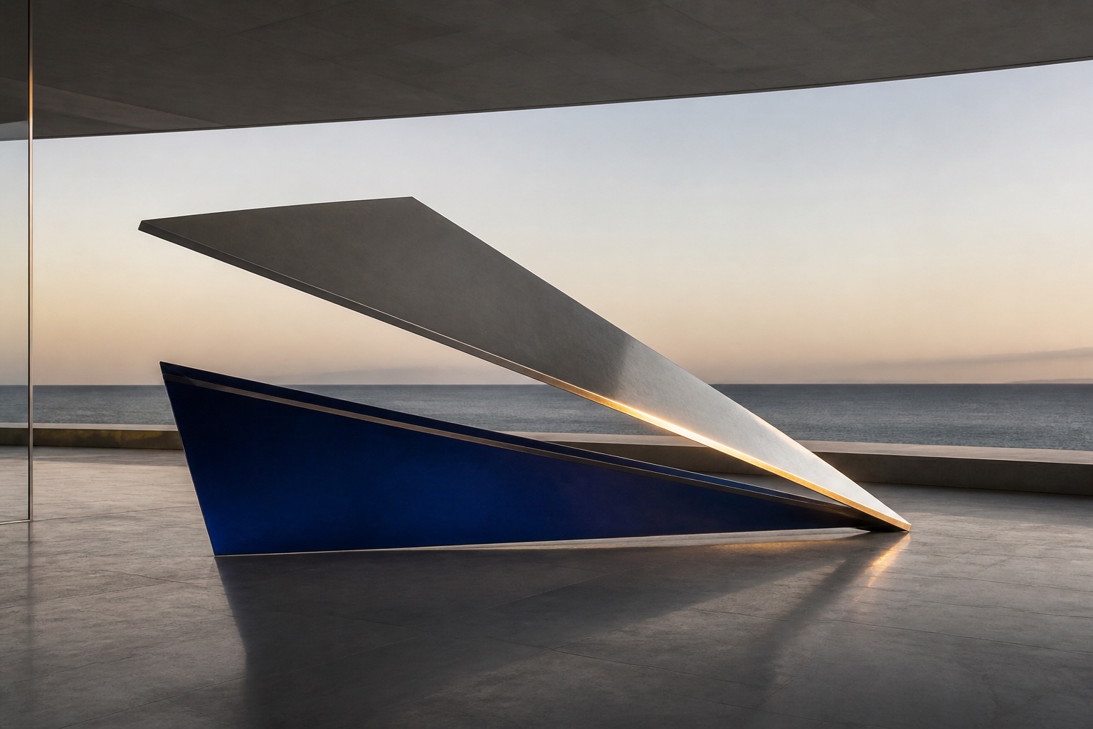 Two architectural metal planes meeting at a precise point of balance